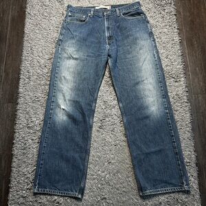 Levis 569 Jeans Mens 34x32 Blue Denim Loose Straight Distressed Logo